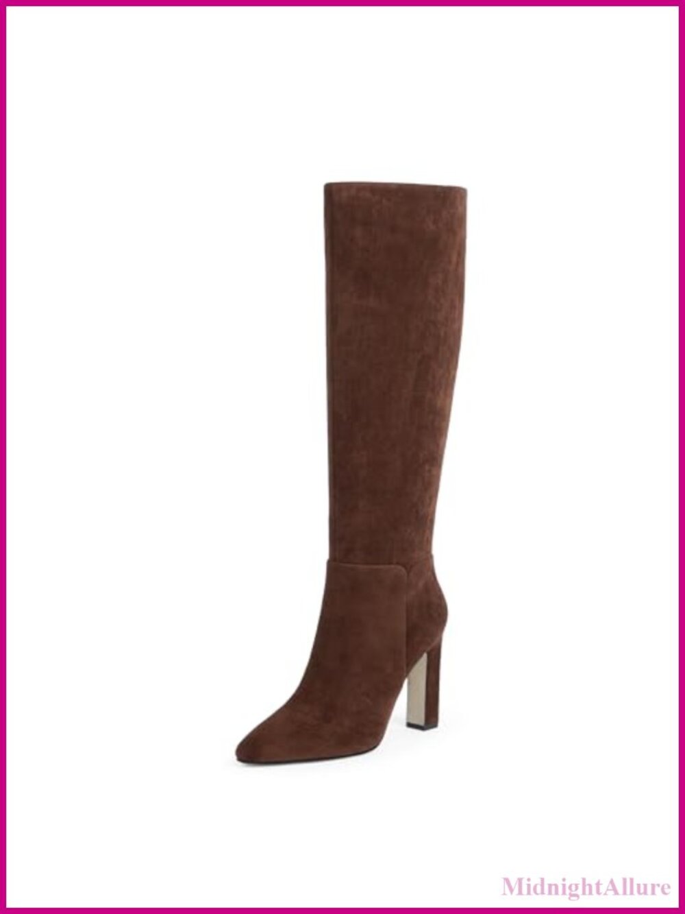 Almond Toe Chunky Block Heel Knee High Boots Side Zipper